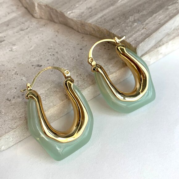 NEW~ Anthropologie Mint Green Resin Hoop Earrings - Picture 2 of 11